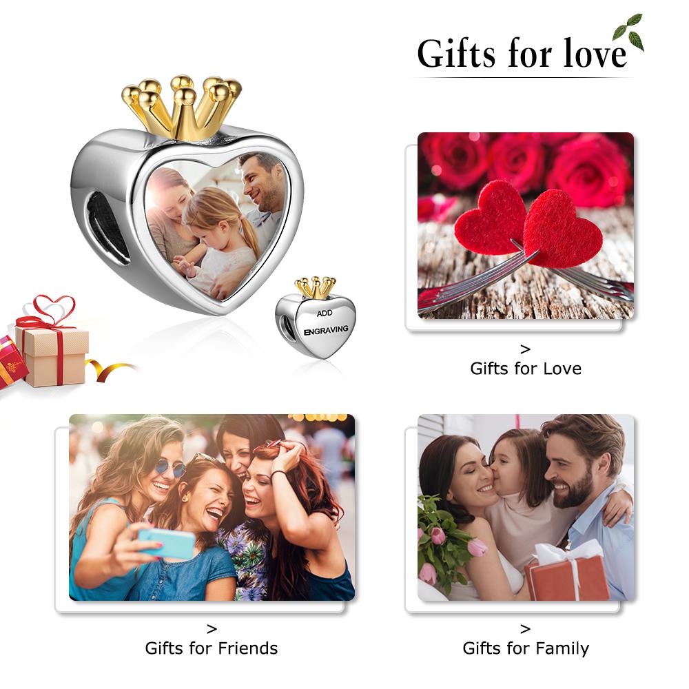Charm Photo Personnalisé Cœur en Argent 925