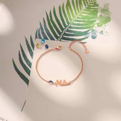 Bracelet Breloque 1 Prénom Personnalisé avec 1 Pierre de Naissance