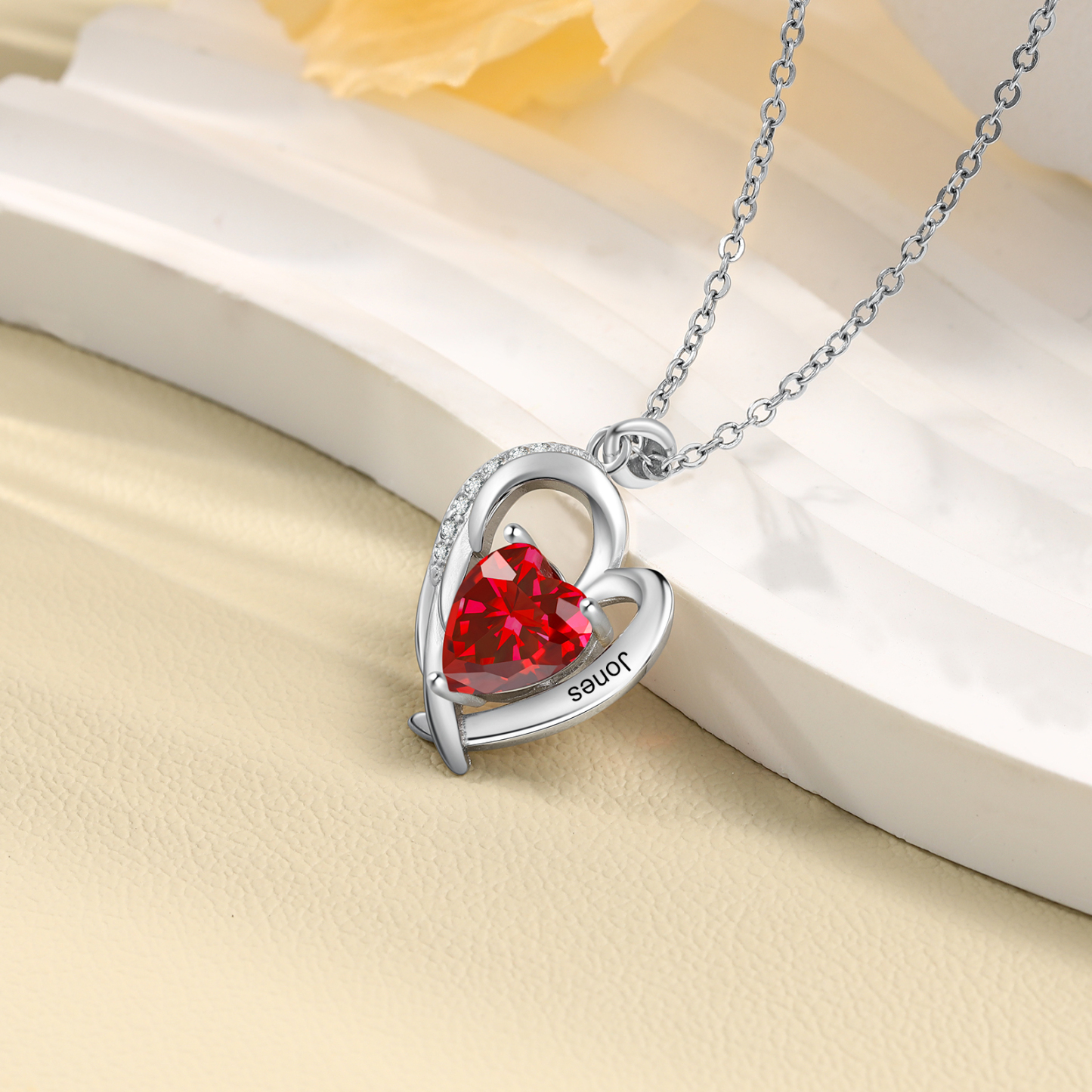 Collier Cœur 1 Prénom Personnalisé avec 1 Pierre de Naissance