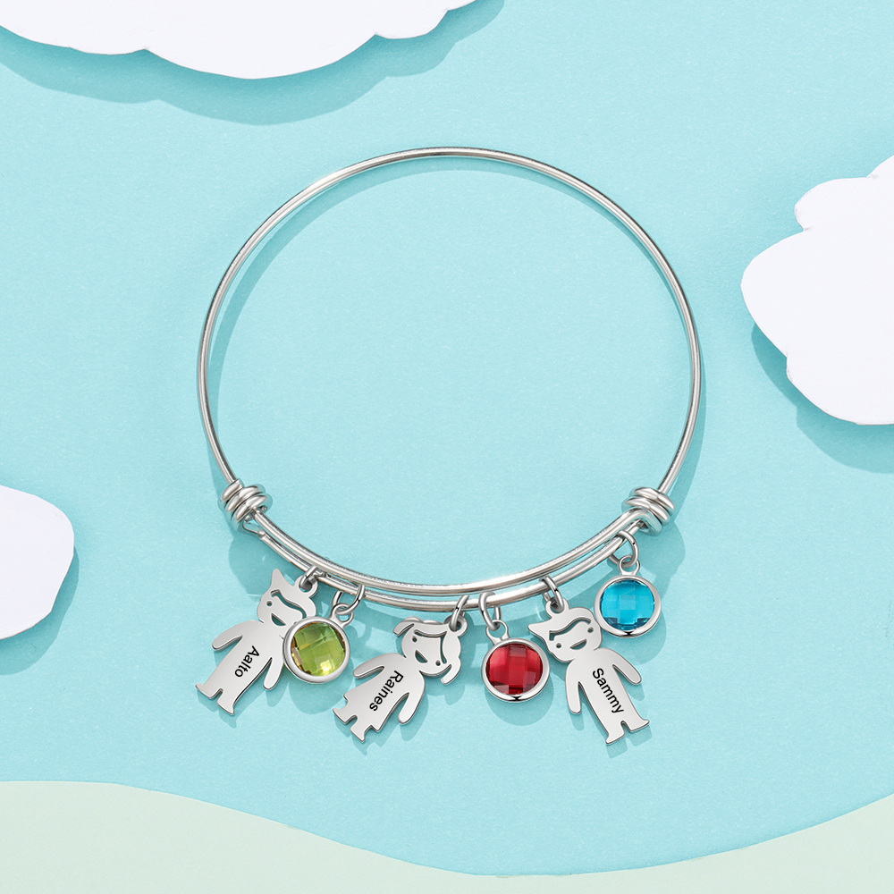Bracelet Personnalisé pour Enfant avec 3 Noms et Pierres de Naissance | Cadeau Unique