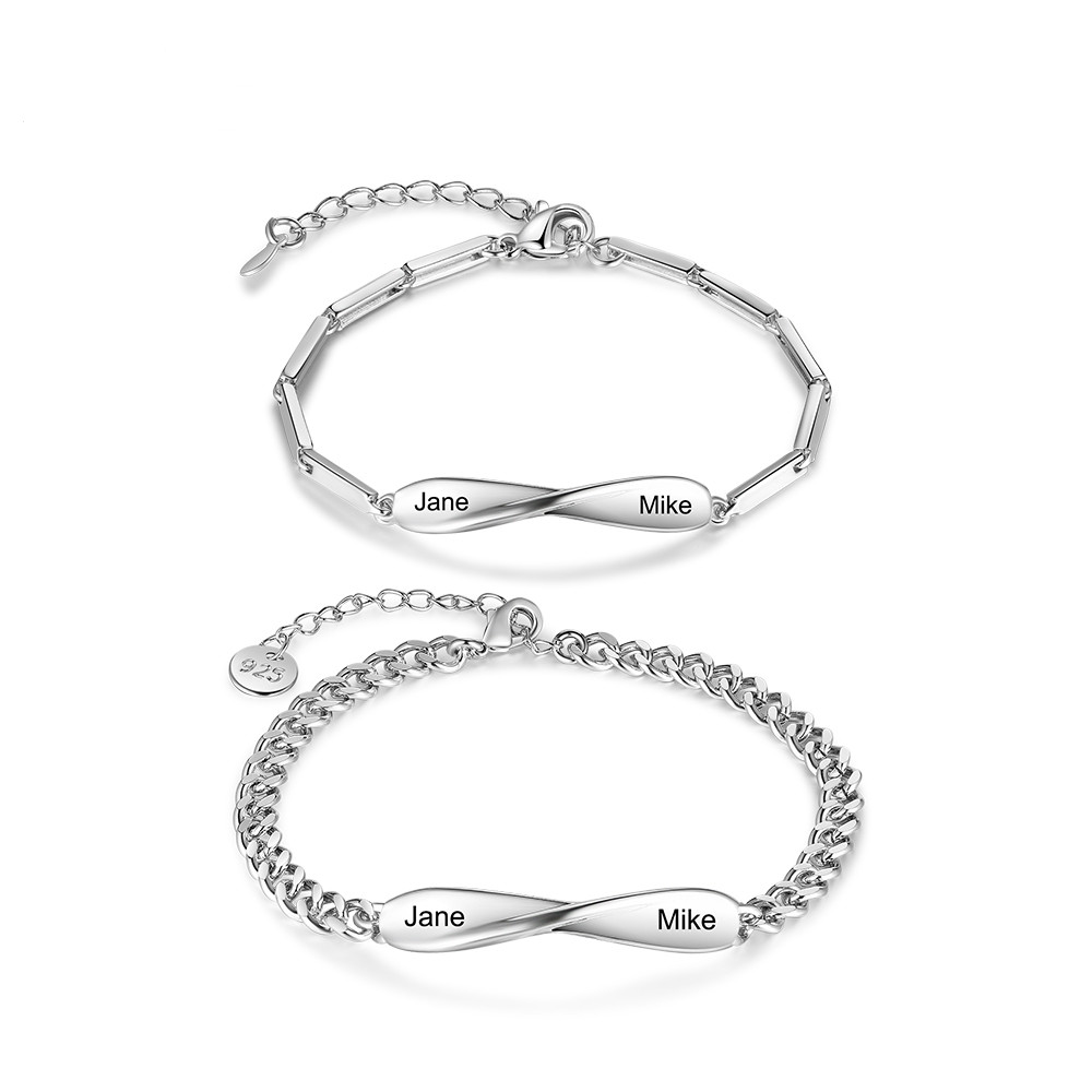 Jessemade FR Bracelet couple 2PCS avec 2 Prénoms Personnalisé bracelet en commun