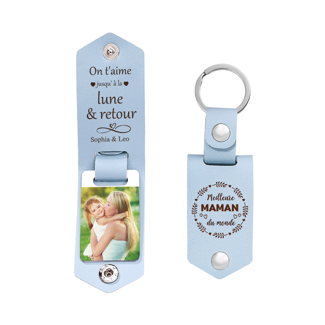 À ma Maman - Porte-Clés Cuir Texte et Photo Personnalisés