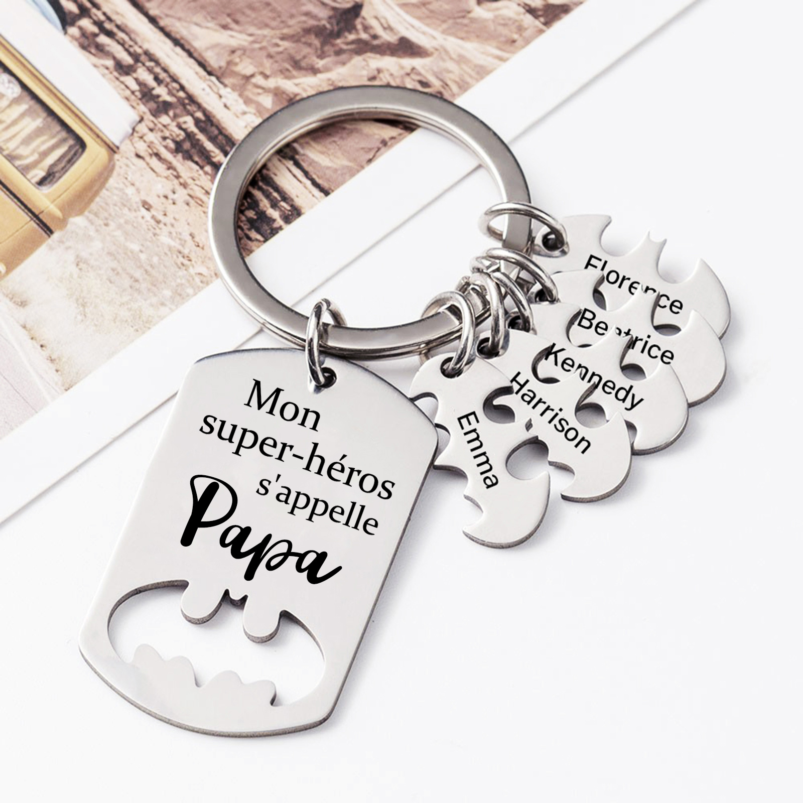 À Mon Papa - 1-5 Noms Porte-Clés Personnalisés Le super héros s'appelle Papa