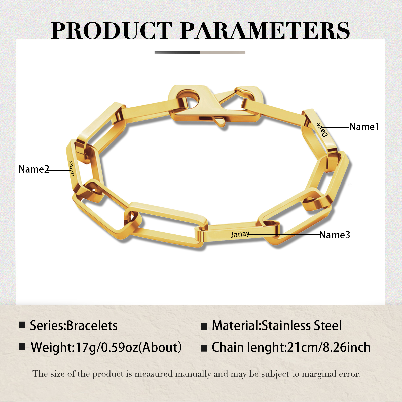 Bracelet chaîne maillons 3 Prénoms Personnalisés pour Hommes