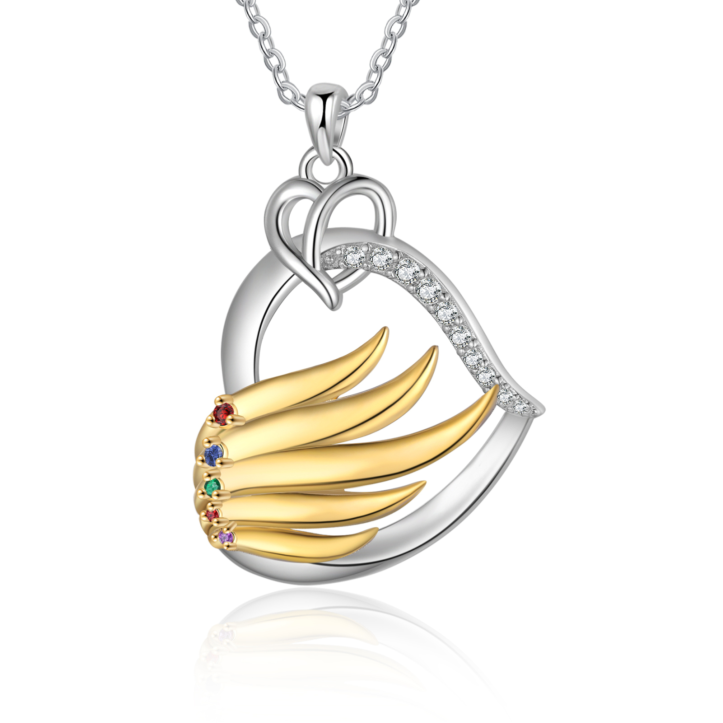 Collier Pendentif Cœur et Ailes Collier Personnalisé avec 5 Prénoms et Pierres de naissance pour Femme|Jessemade
