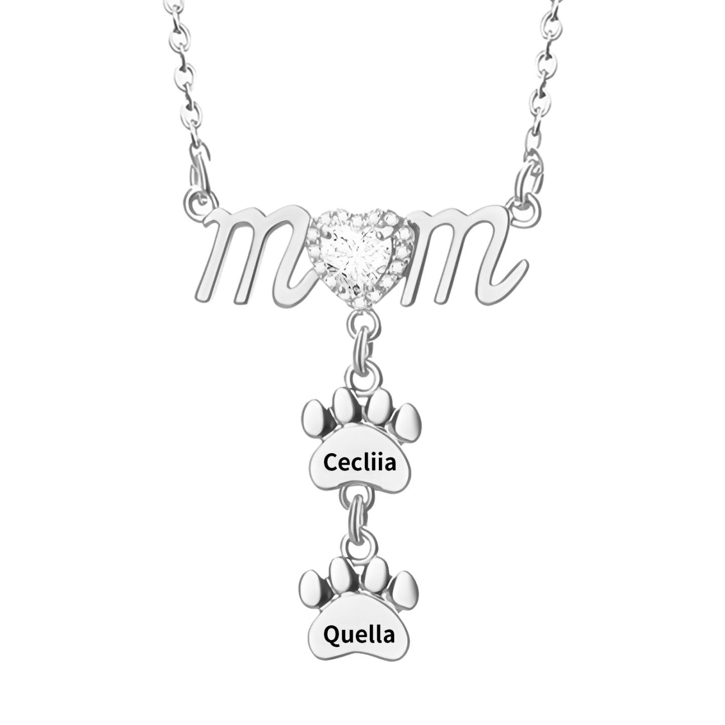 Collier Pendentif Petite Patte 2 Prénoms Personnalisés Collier pour Maman