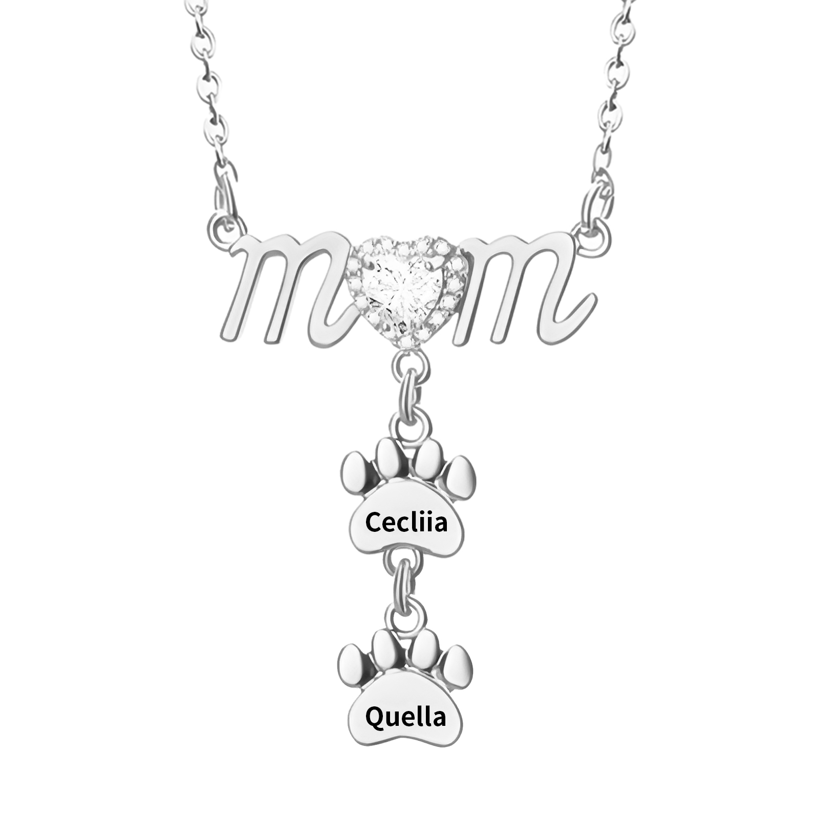 Collier Pendentif Petite Patte 2 Prénoms Personnalisés Collier pour Maman