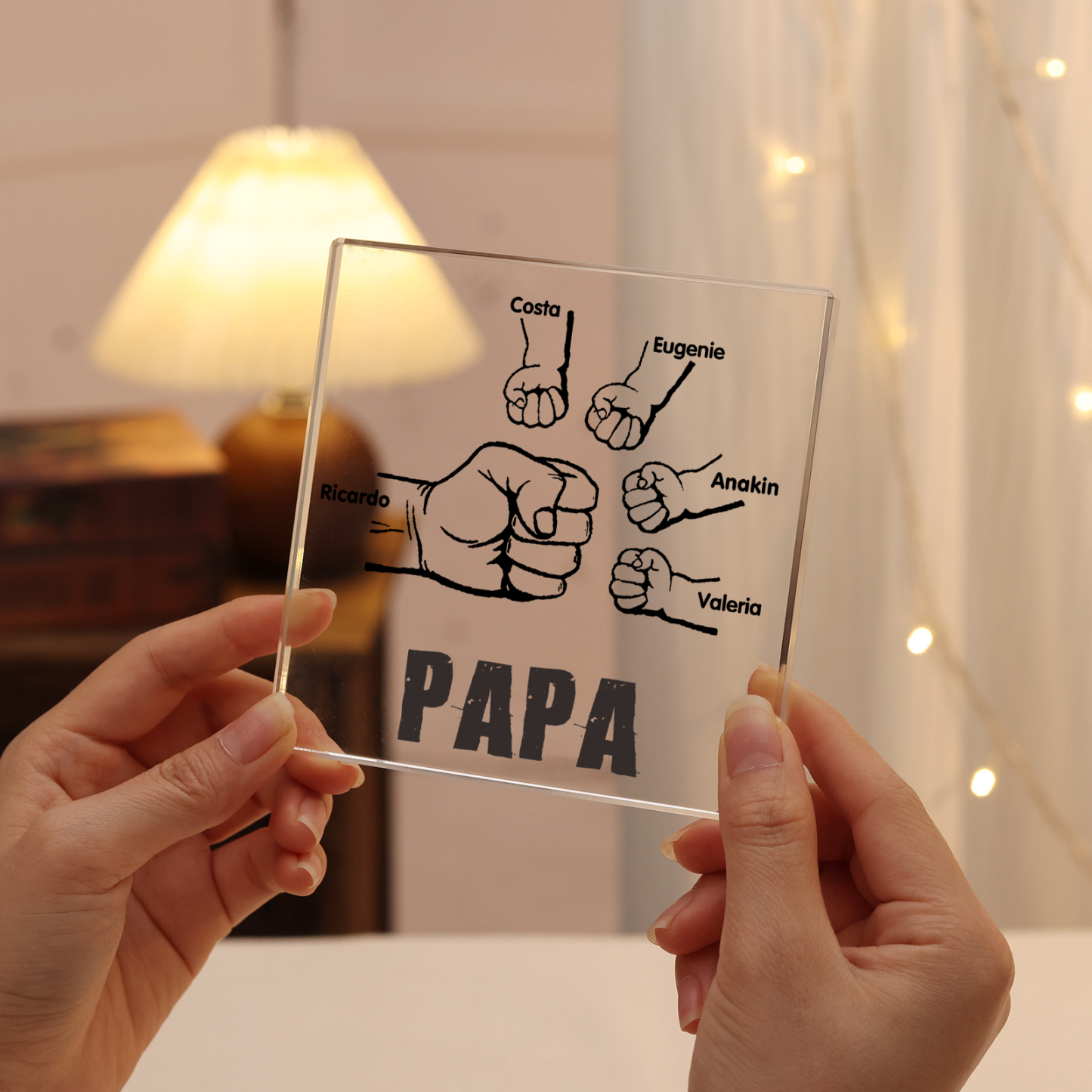 À mon Papa - Plaque Acrylique Carrée Poings 5 Prénoms Personnalisés