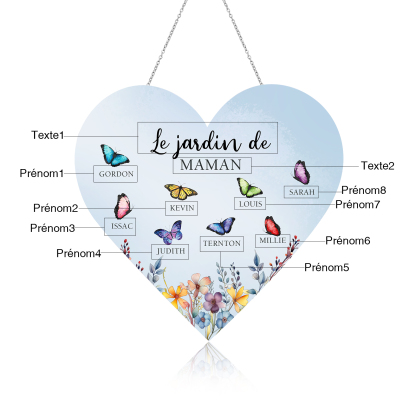 À Maman/Mamie - Veilleuse Cœur Décoration Fleur et Papillon 8 Prénoms Personnalisés avec 1 Texte