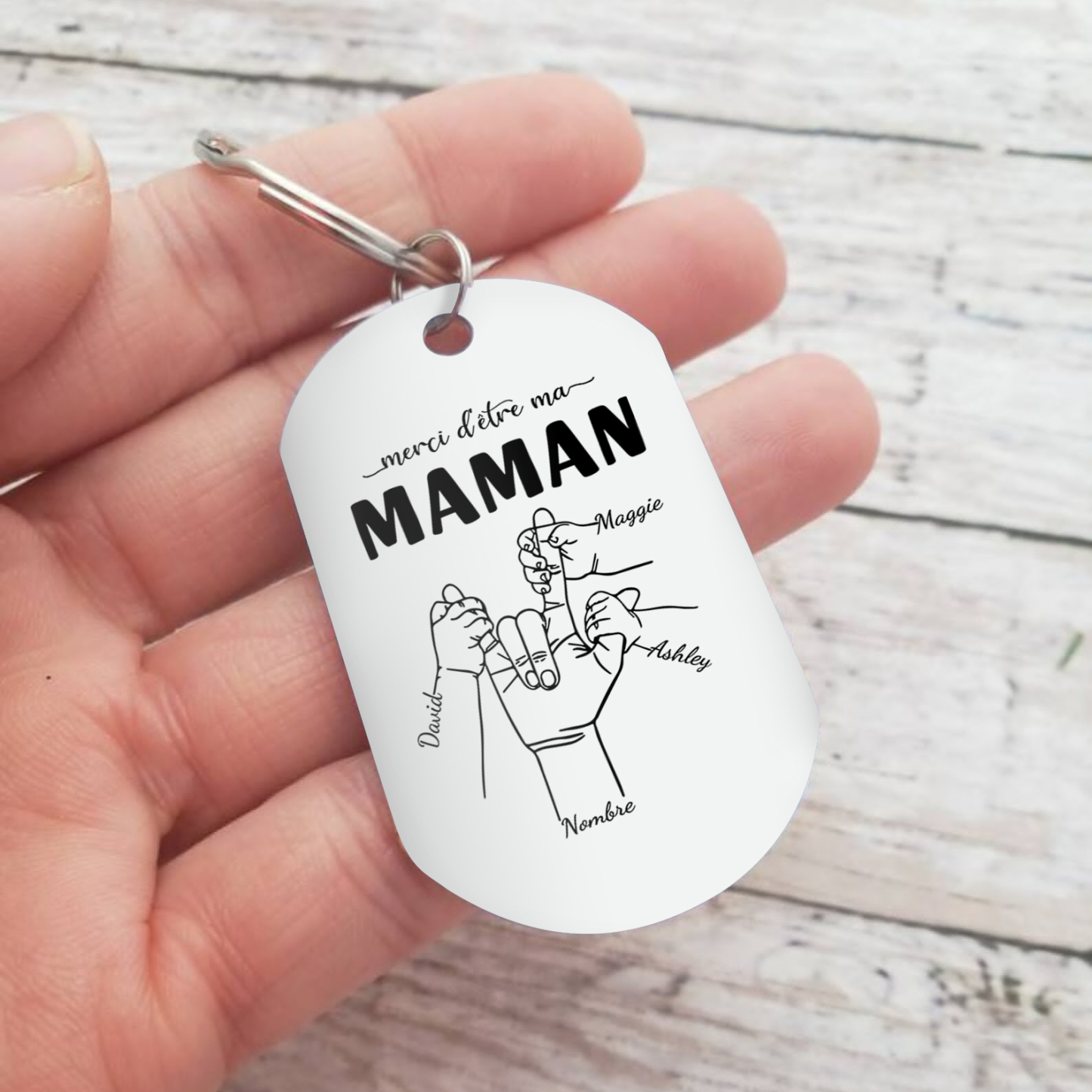 À Ma Maman - Porte-Clés la Main dans la Main 2-6 Prénoms Personnalisés