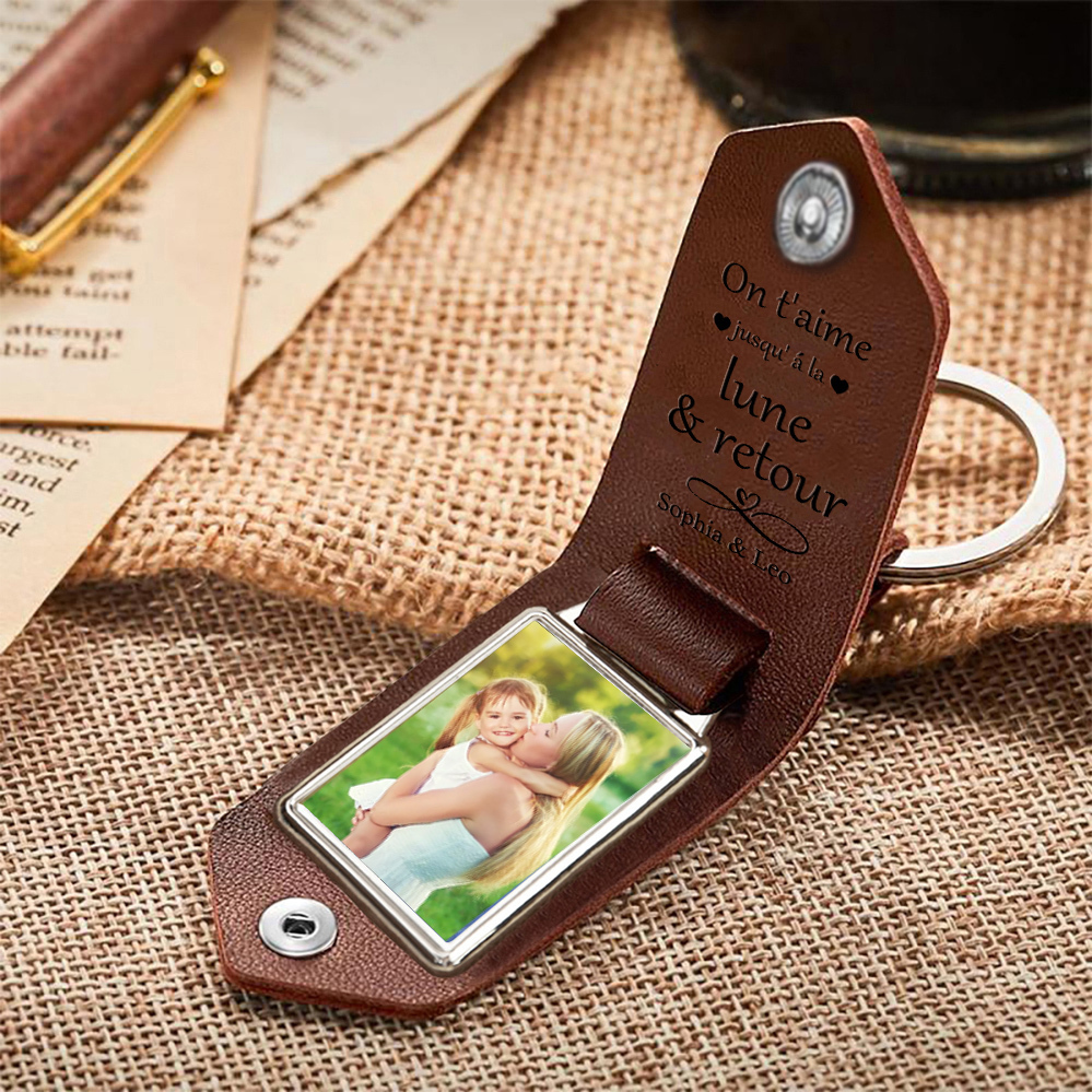 À ma Maman - Porte-Clés Cuir Texte et Photo Personnalisés