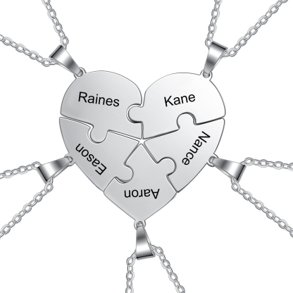 Collier Coeur Pièces de Puzzle graver 2-8 Prénoms Personnalisé