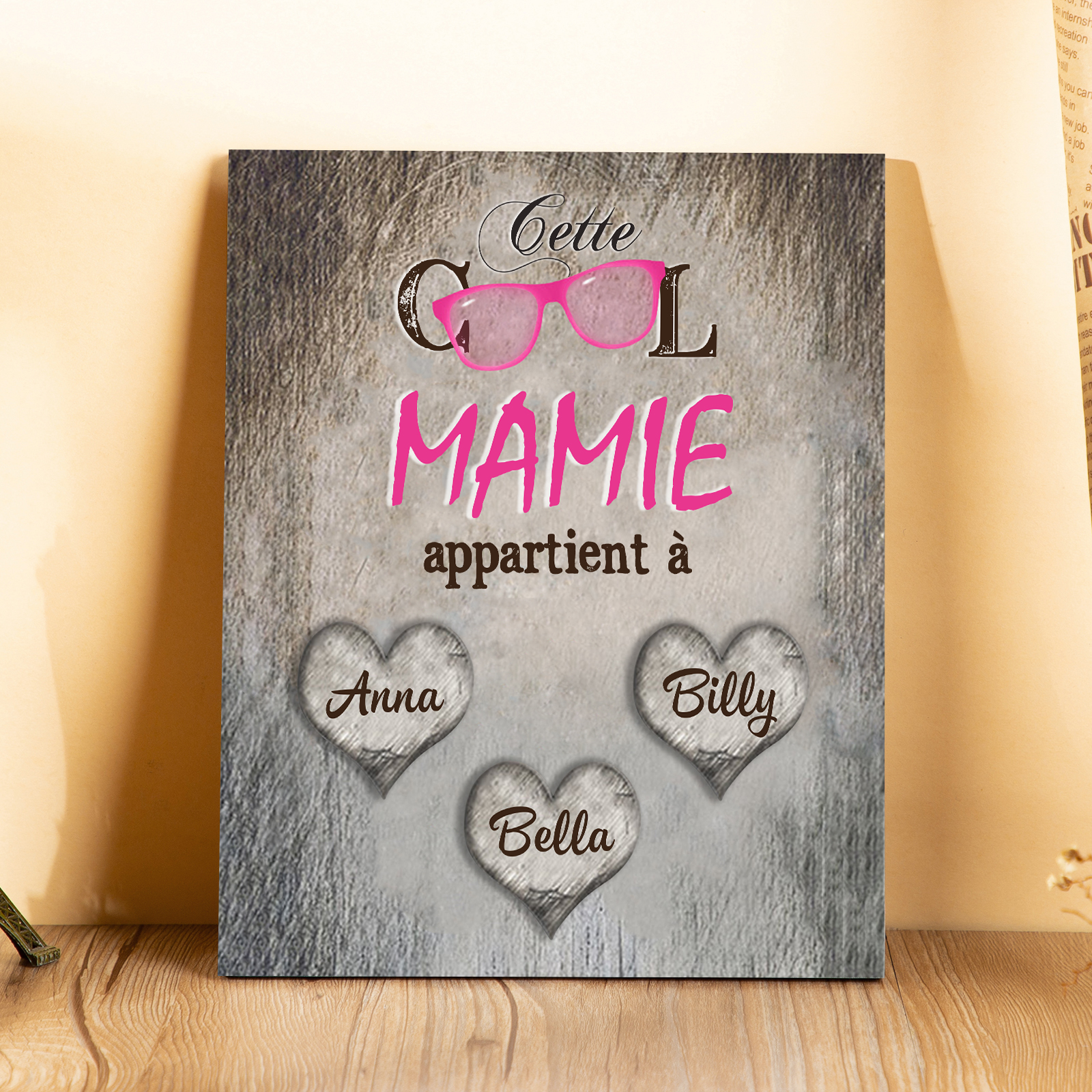 À ma Mamie - Cadre en Bois 3 Prénoms Personnalisés cadeau pour Mamie
