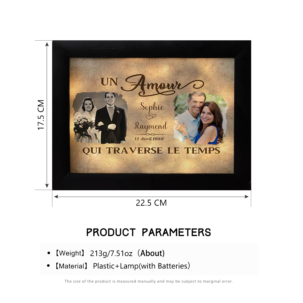Cadre Photo LED Couple 2 Prénoms et 2 Photos Personnalisés avec Date Cadeau Saint-Valentin | Jessemade