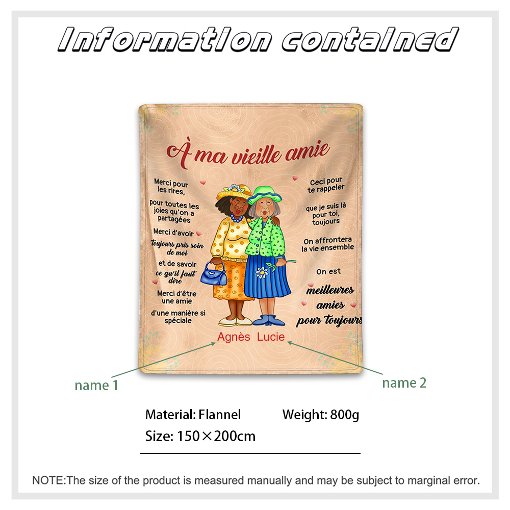 À ma Vieille Amie - Plaid Personnalisé avec 2 Prénoms Couverture en Flanelle | Jessemade