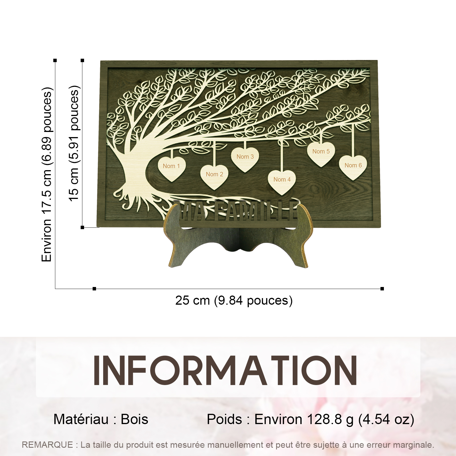 Décoration en bois Arbre de Vie 6 Prénoms Personnalisés Ornement Famille