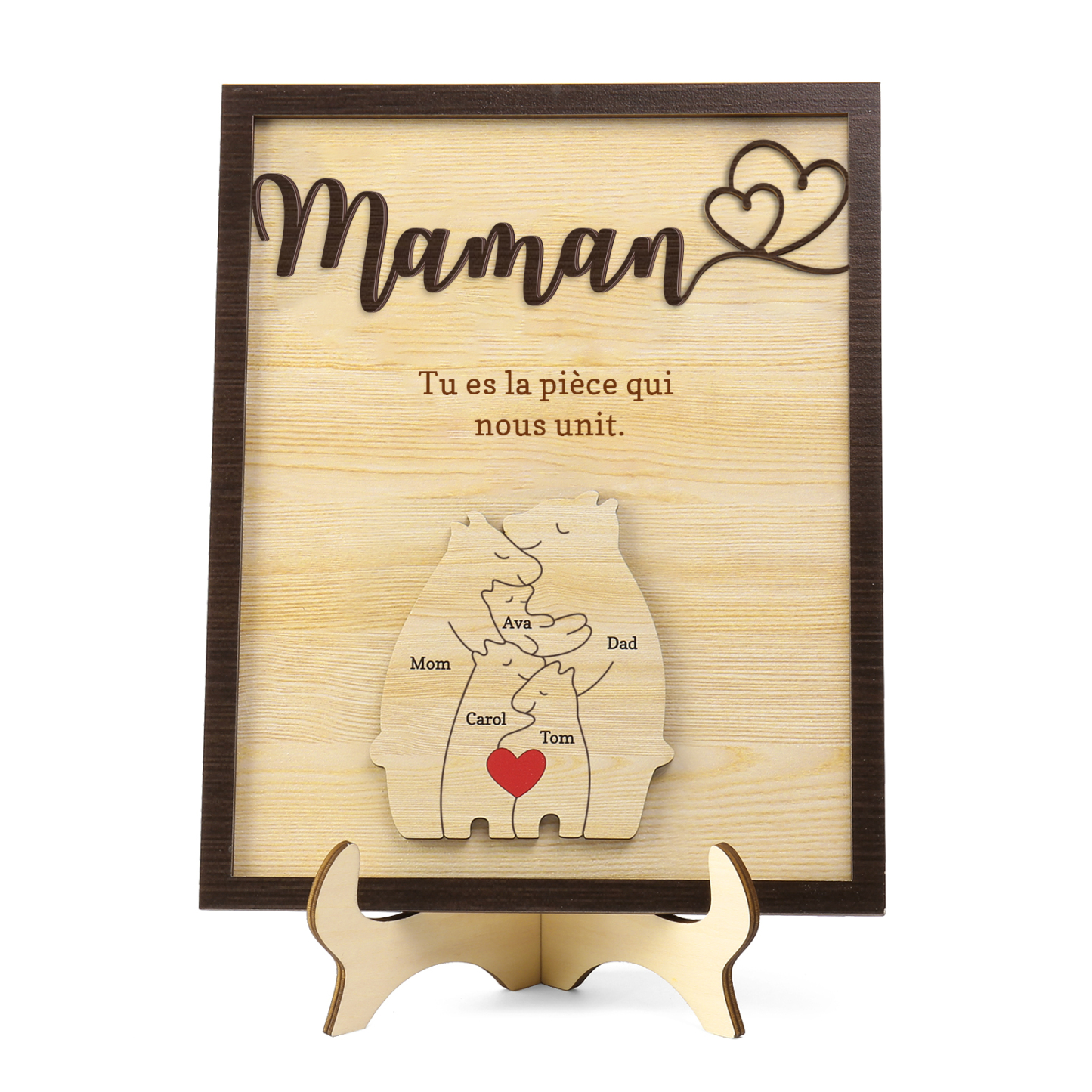 À ma Maman - Décoration en bois Ours 5 Prénoms Personnalisés Ornement pour Famille