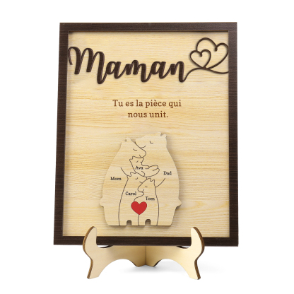 À ma Maman - Décoration en bois Ours 5 Prénoms Personnalisés Ornement pour Famille