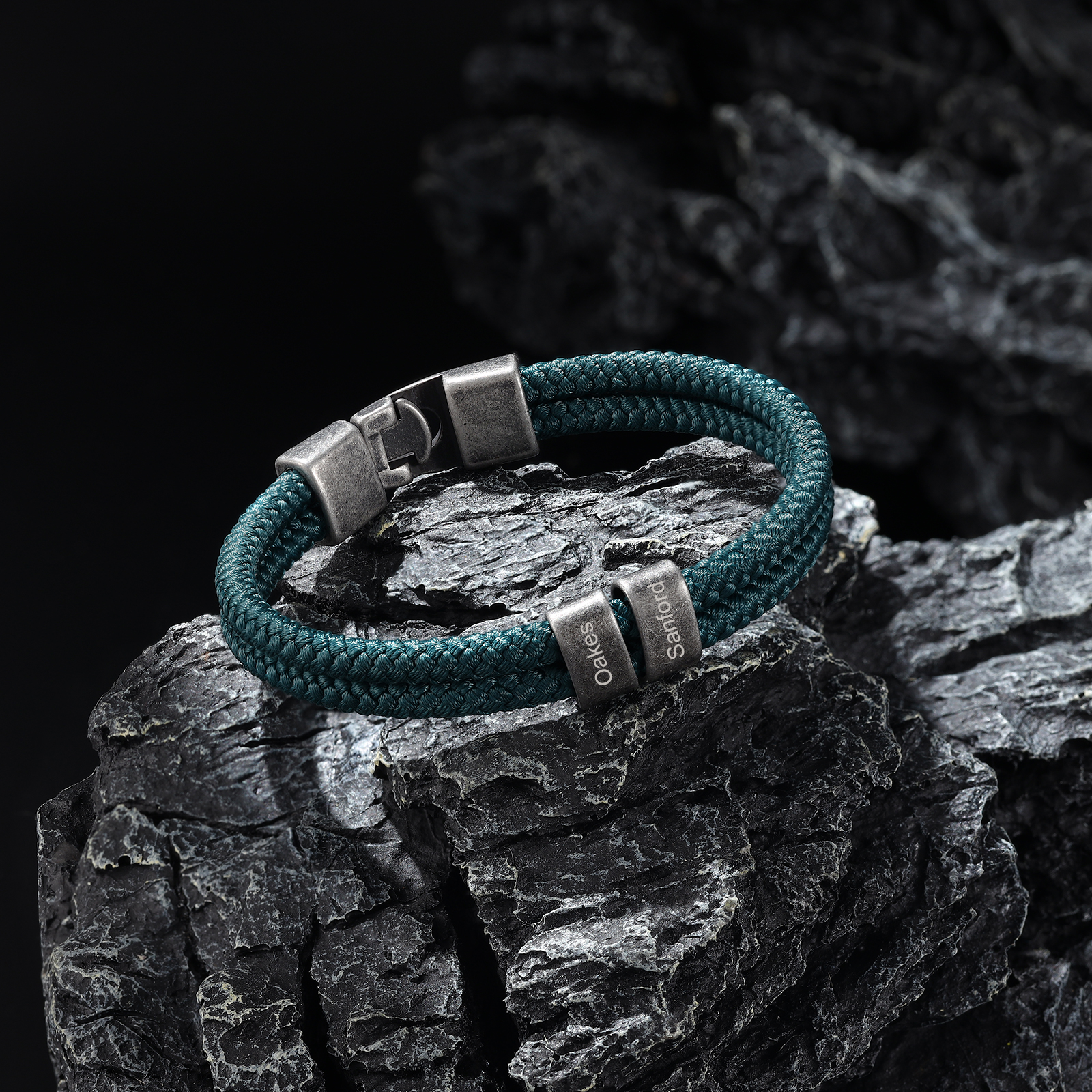 Bracelet Vintage Personnalisés avec 2-4 Noms Bracelet Homme en Vert | Jessemde
