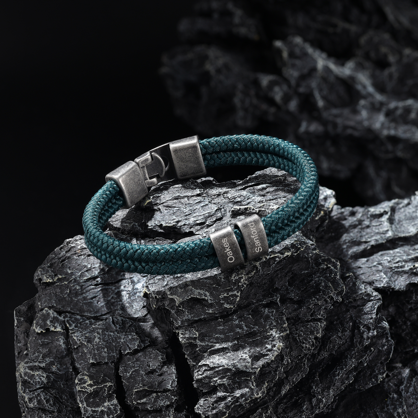 Bracelet Vintage Personnalisés avec 2-4 Noms Bracelet Homme en Vert | Jessemde