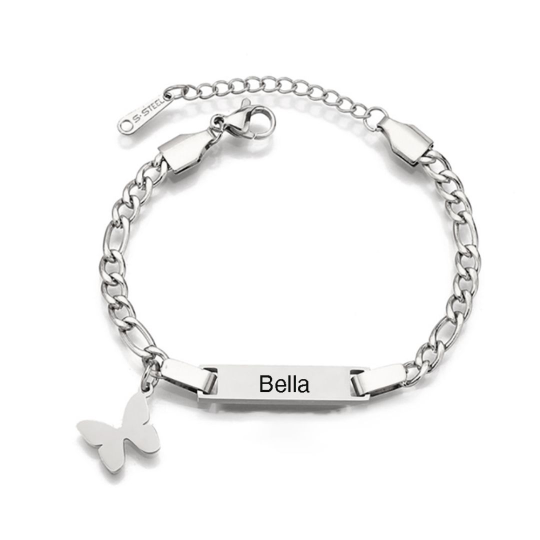 Bracelet / Cheville Gourmette Acier inoxydable Bébé Gravable 1 Prénom Personnalisé