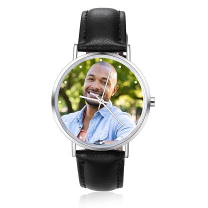 Montre Personnalisée Photo avec Gravure du prénom ou Message Bracelet en Cuir