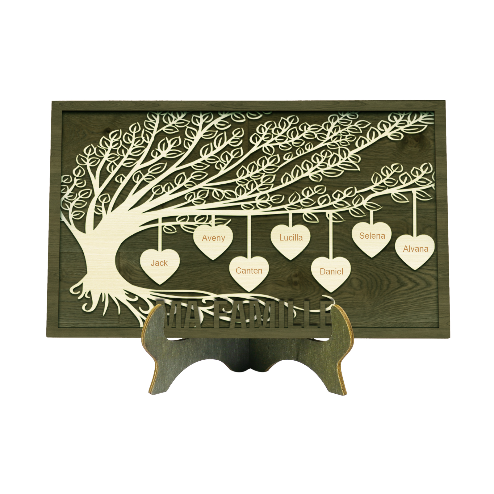 Décoration en bois Arbre de Vie 7 Prénoms Personnalisés Ornement Famille