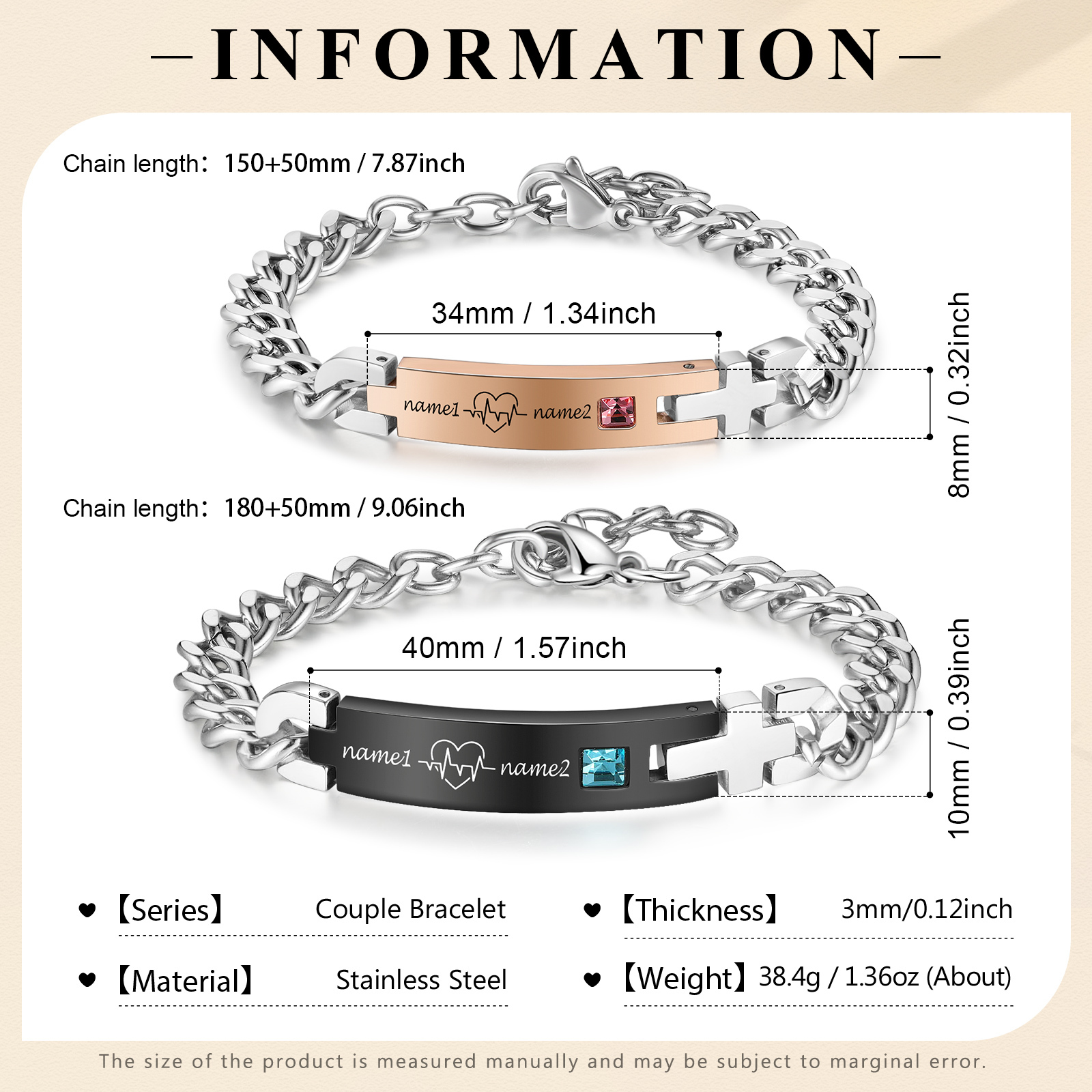 Bracelet couple Gourmette 2 Prénoms Personnalisé|Jessemade