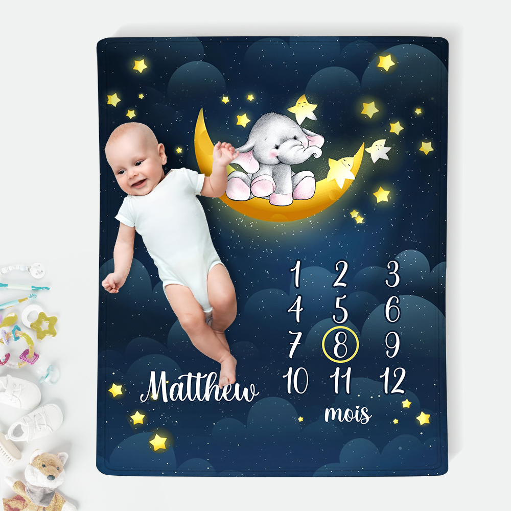 Couverture Plaids Polaire mensuelle 1 Prénom et Mois Personnalisés pour Bébé cadeau personnalise bebe 1 an | Jessemade