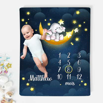 Couverture Plaids Polaire mensuelle 1 Prénom et Mois Personnalisés pour Bébé cadeau personnalise bebe 1 an | Jessemade