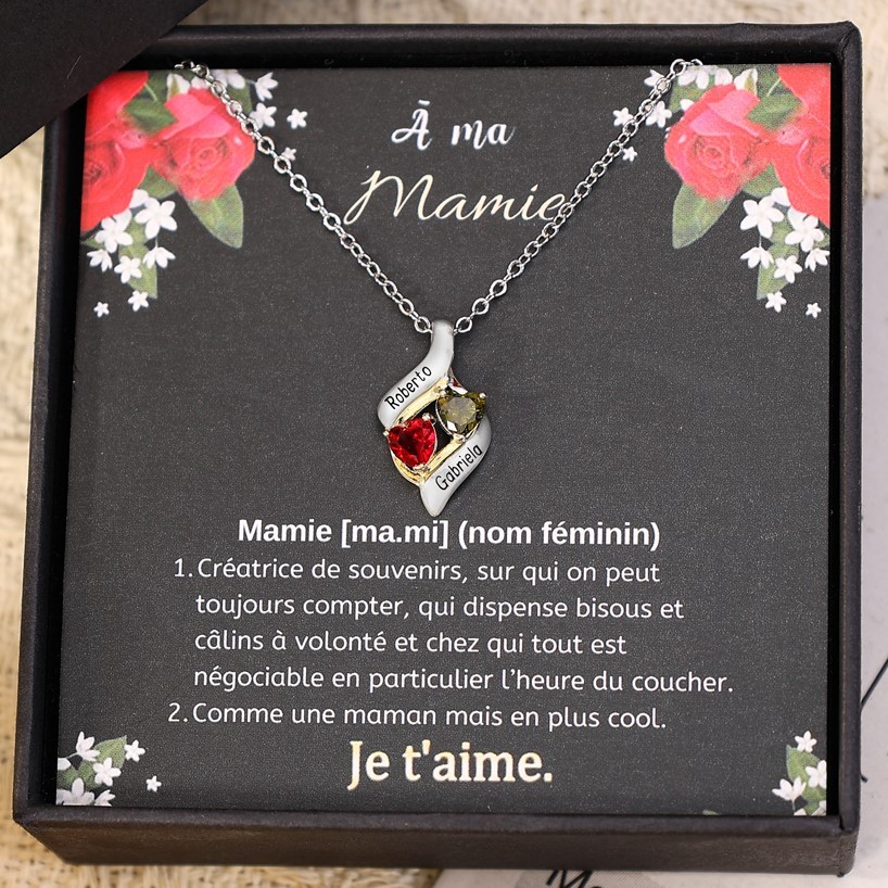 A ma Mamie-Collier Personnalisé 2 pierres naissance ARGENT 925