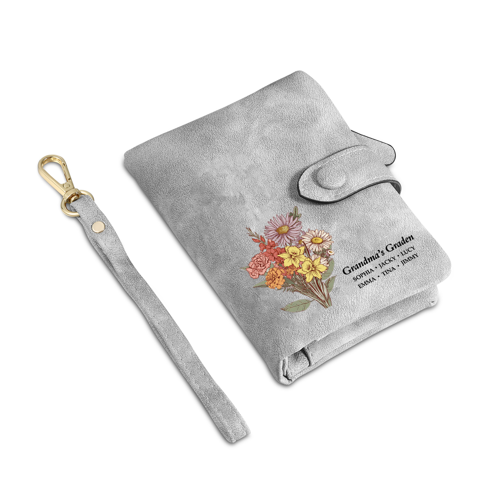 Portefeuille Fleur de naissance 1-6 Prénoms Personnalisés Porte-Monnaie Carte pour Femmes