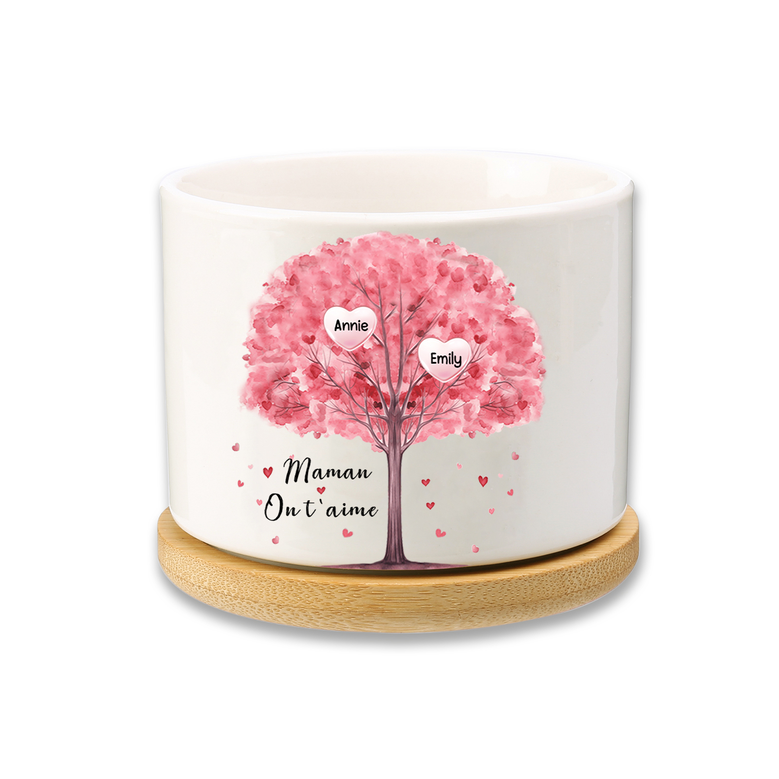 Vase/Pot de Fleurs Arbre 2 Prénoms Personnalisés avec Texte Décoration de la Maison (sans plantes)