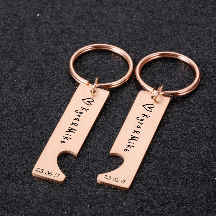 2PCS Ensenmble de Porte-Clés avec Prénom et Texte Personnalisé