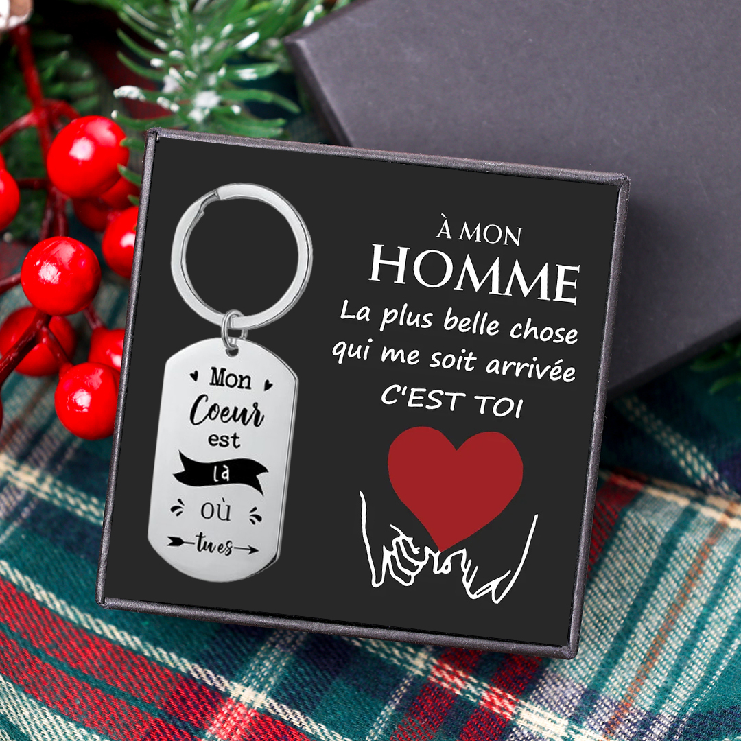 Jessemade FR À mon Homme - Porte-Clés 1 Photo Personnalisée Mon Cœur est là οù tu es