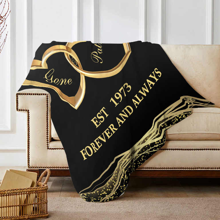 Plaid Personnalisé avec 2 Prénoms et Date et Texte Couverture Coeur en Flanelle pour Couple | Jessemade