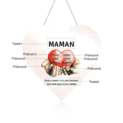À Maman/Mamie - Veilleuse Cœur Décoration Mains et Cœur 6 Prénoms Personnalisés avec 2 Textes