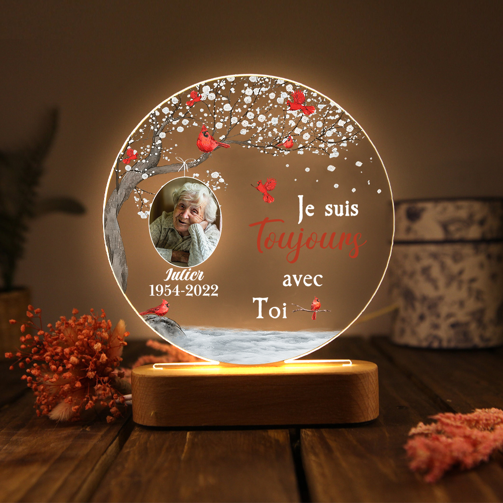 Lampe de chevet LED Commémorative 1 Prénom et Photo Personnalisés avec Date