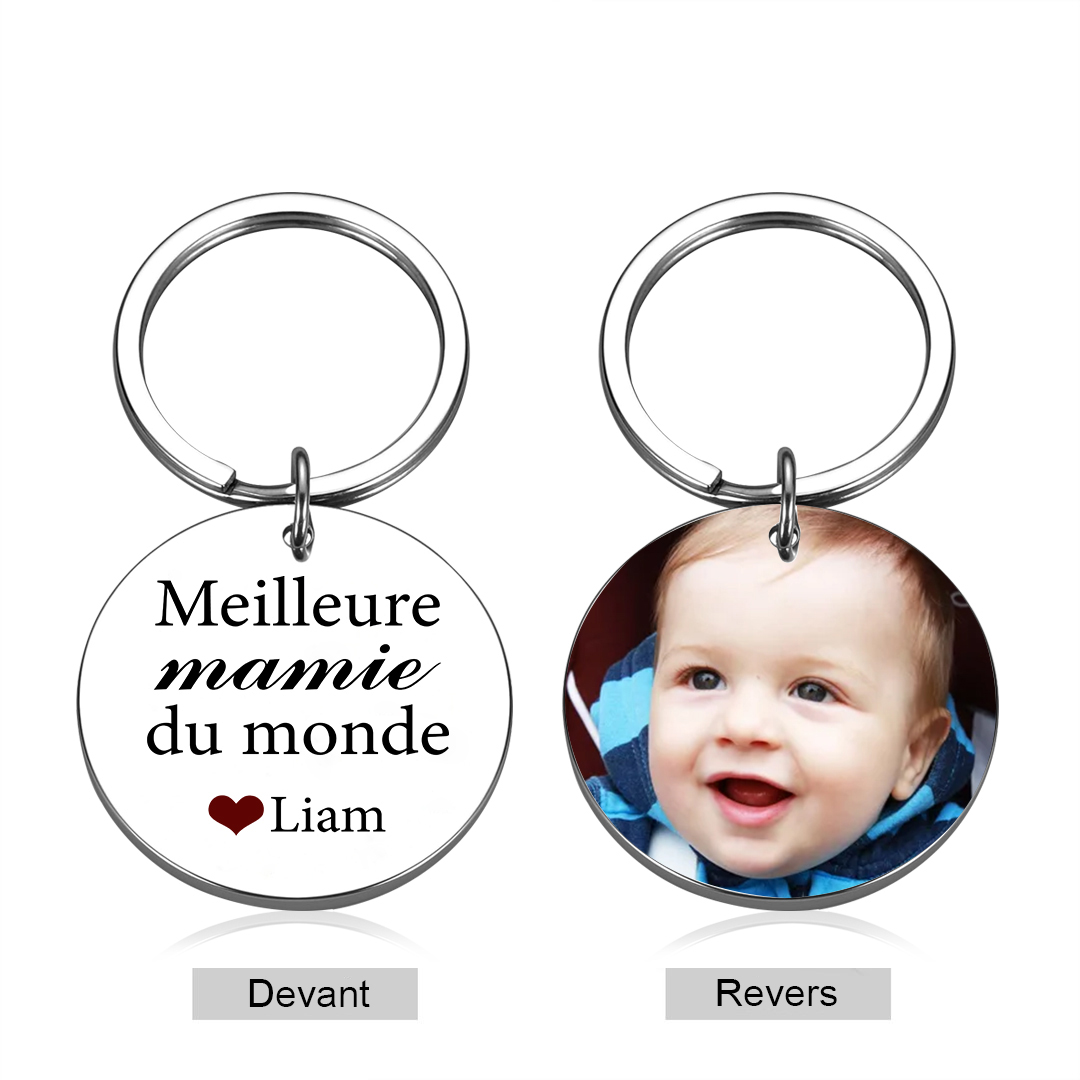 Porte-Clés 1 Prénom et Photo Personnalisés pour Mamie