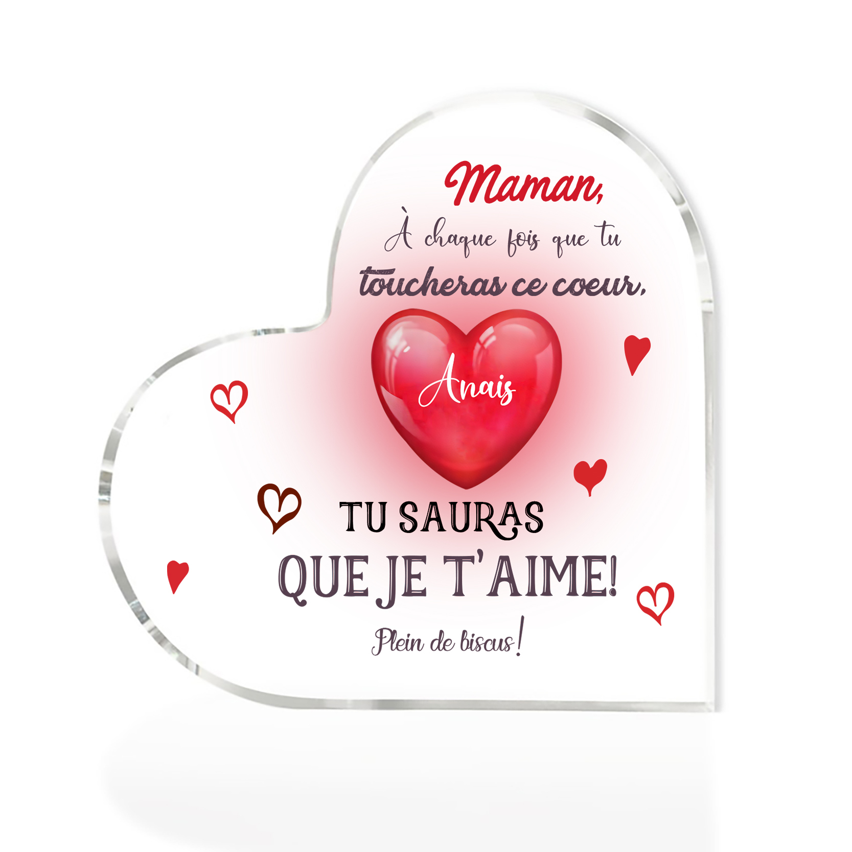 À ma Maman - Plaque Acrylique en Forme de Cœur 1 Prénom Personnalisé 