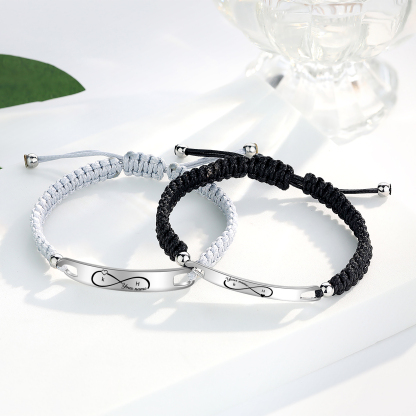 Bracelet couple 2PCS avec 2 Prénoms Personnalisé avec 2 lettres bracelet en commun Noeud Coulissant