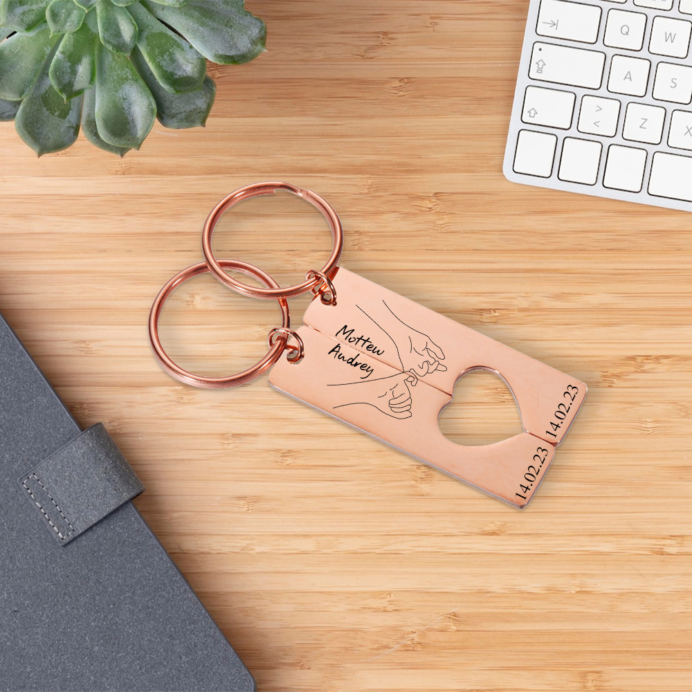 À Mon Homme - Porte-Clés la main dans la main 2 Prénoms Personnalisés avec 1 Date porte cles gravés | Jessemade