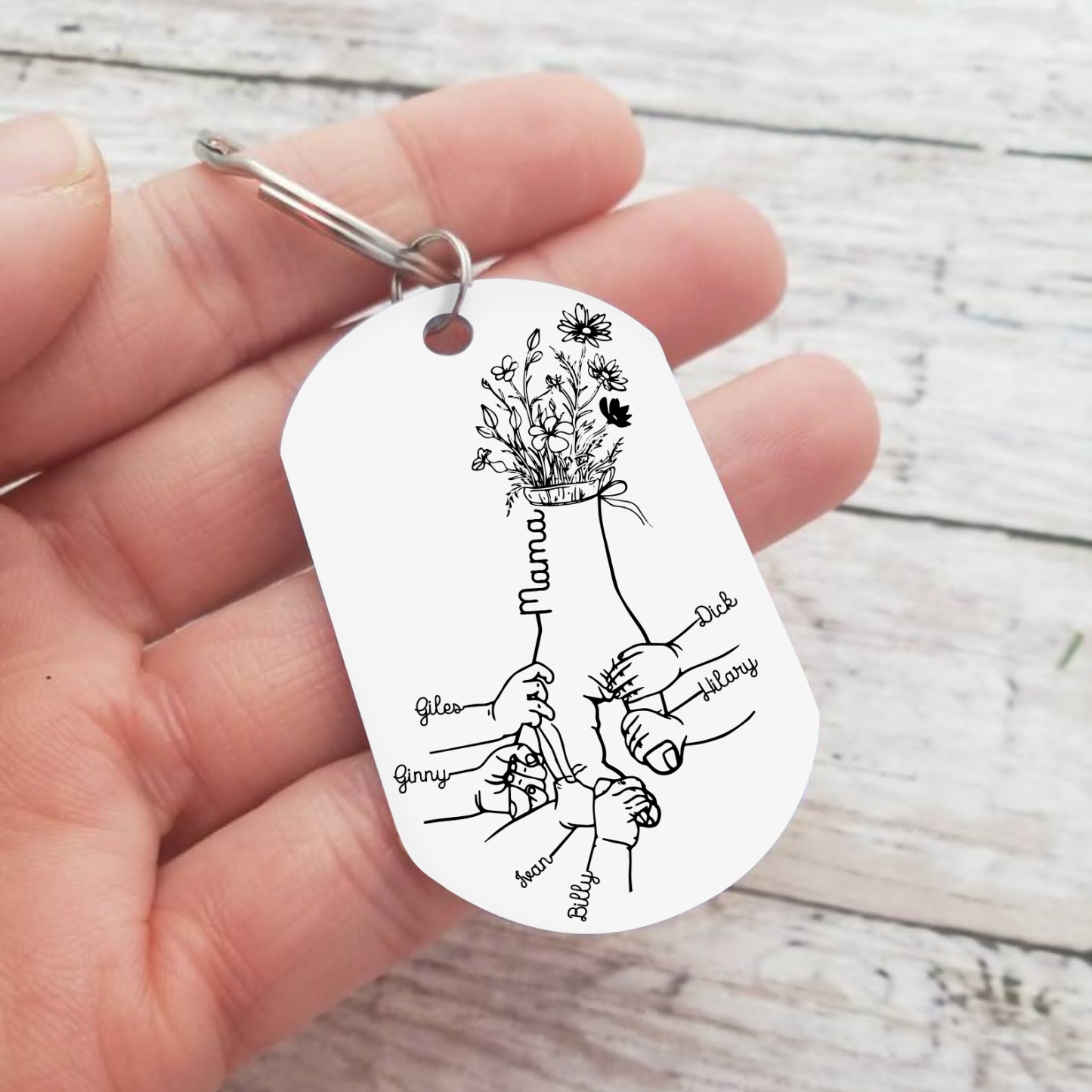 À Ma Maman - Porte-Clés la Main dans la Main 7 Prénoms Personnalisés