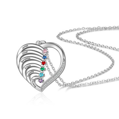 Collier cœur 6 Prénoms Personnalis 6 pierre de naissance en Cuivre ou Argent 925