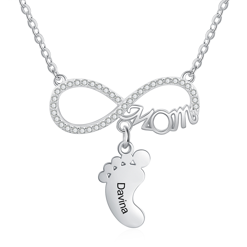 Collier Pieds Bébé 1 Prénom Personnalisé Collier Infini pour Maman
