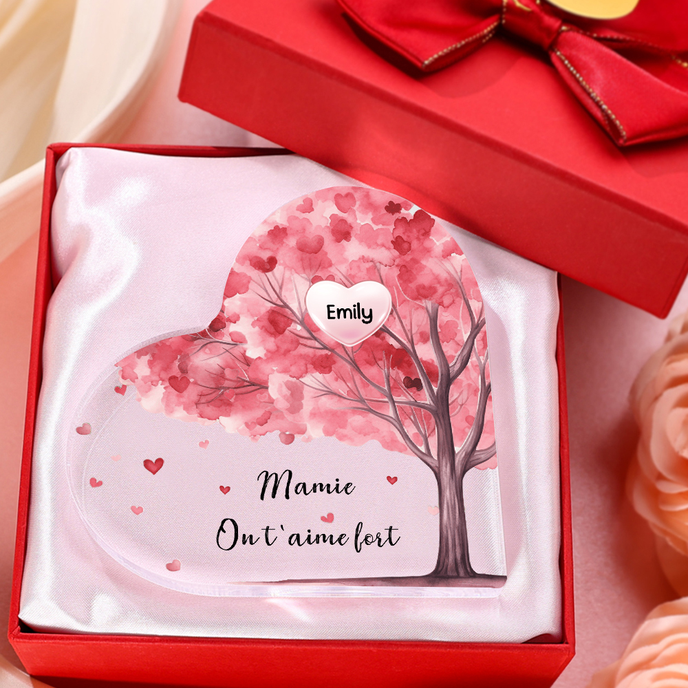 À ma Maman/Mamie - Plaque Acrylique Arbre en Forme de Cœur 1 Prénom Personnalisé avec 1 Texte