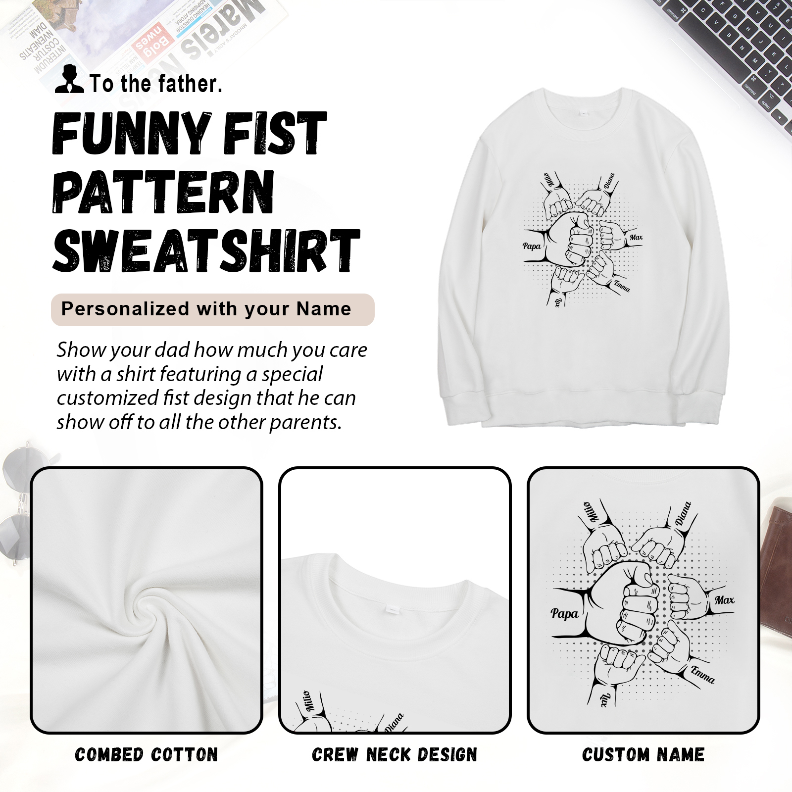 Sweat-Shirt Poings 6 Prénoms Personnalisés