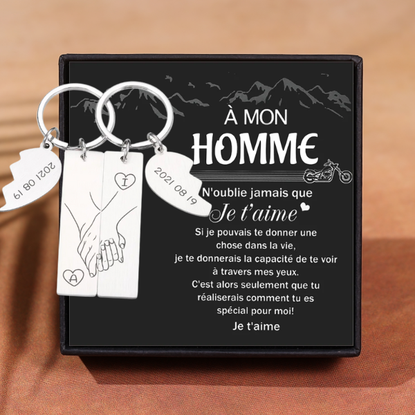 À mon Homme - Porte-Clés la main dans la main 2 Lettres Personnalisés 