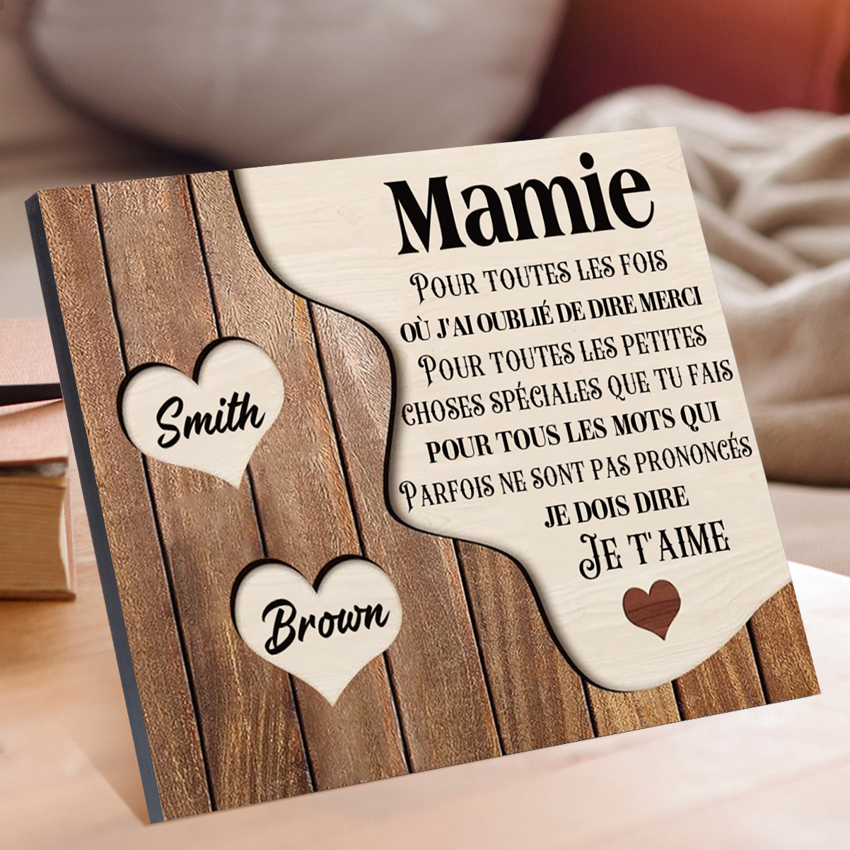 À ma Maman/Mamie - Cadre en Bois 2 Prénoms Personnalisés avec Texte Cadeau pour Famille