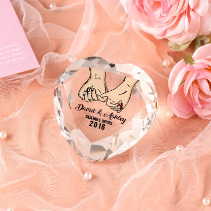 Décoration Cristal Cœur 2 Prénoms Personnalisés avec Année pour Couple